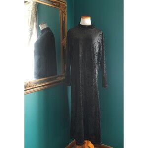 Vintage Styleworks Black Crushed Velvet Mock Neck Maxi Dress Witchy Whimsigoth